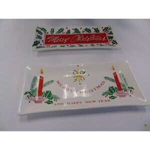 Vtg 1960's Two Merry Christmas Small Serving Trays Happy New Year Made In Japan